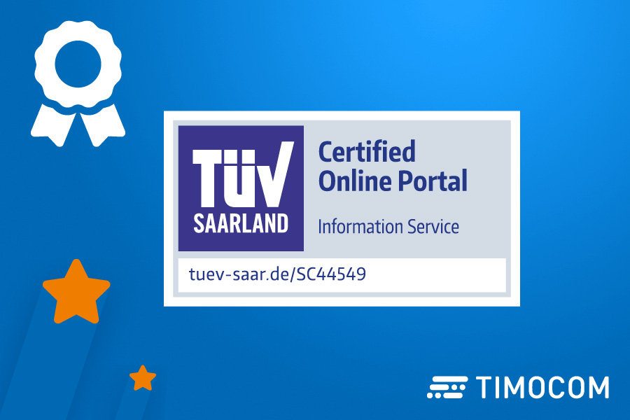 TÜV certifikát „Ověřený online portál“ pro TIMOCOM